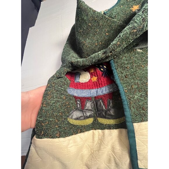 Green Wool Blend Holiday Cardigan W/ Snowman & Tree Appliques -  Large button - Picture 5 of 15